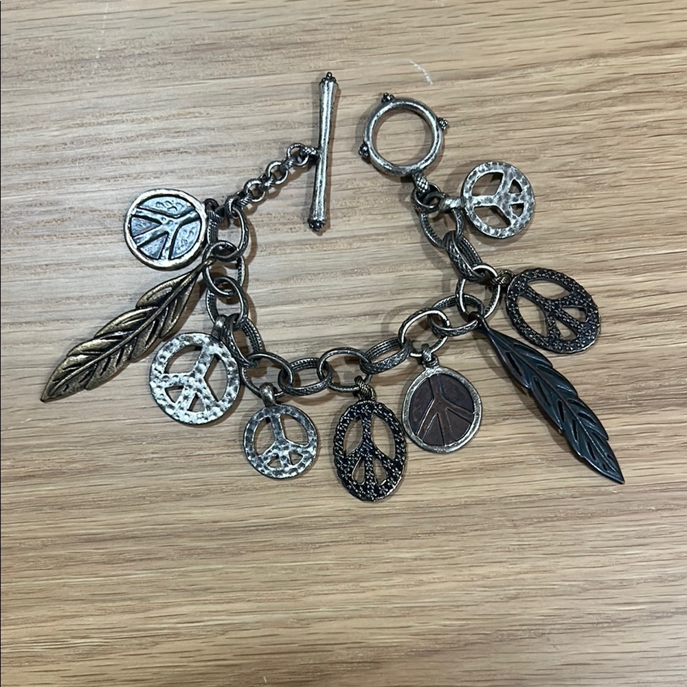 Lucky Brand Peace and Feather Charm Bracelet